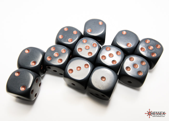 Chessex CHX25620 Opaque 16mm Dark Grey/copper D6 12-Dice display