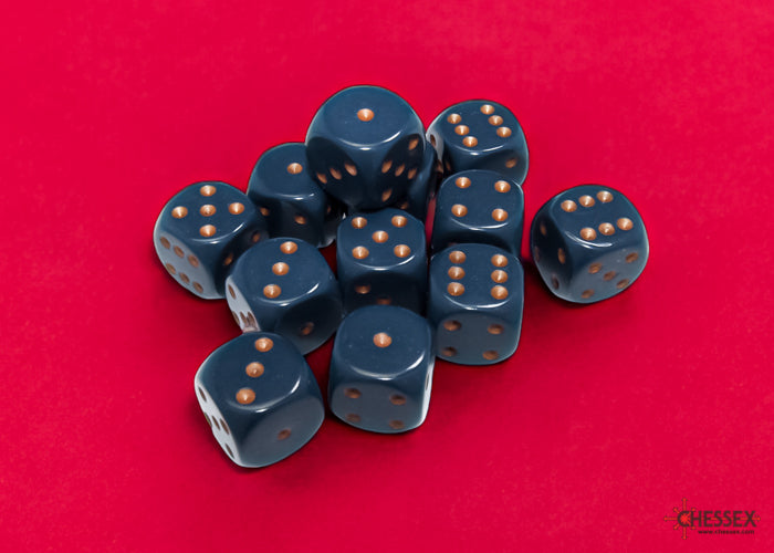 Chessex CHX25626 Opaque 16mm Dusty Blue/copper D6 12-Dice display
