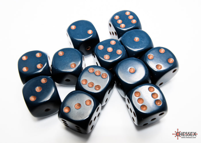 Chessex CHX25626 Opaque 16mm Dusty Blue/copper D6 12-Dice display