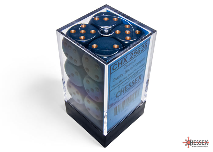 Chessex CHX25626 Opaque 16mm Dusty Blue/copper D6 12-Dice display