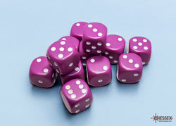 Chessex CHX25627 Opaque 16mm Light Purple/white D6 12-Dice display