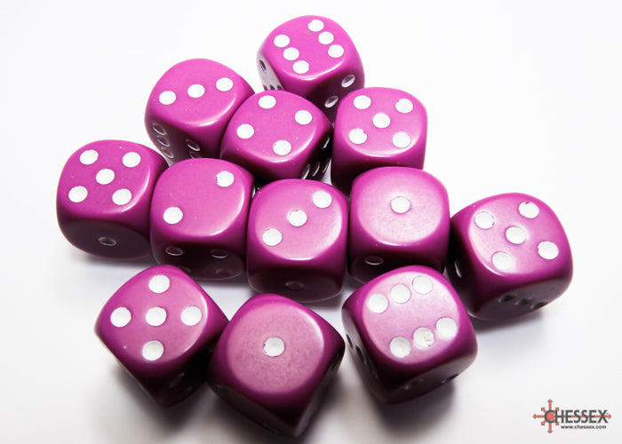 Chessex CHX25627 Opaque 16mm Light Purple/white D6 12-Dice display