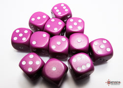 Chessex CHX25627 Opaque 16mm Light Purple/white D6 12-Dice display
