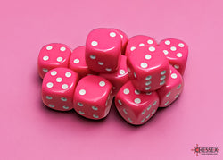 Chessex CHX25644 Opaque 16mm Pink/white D6 12-Dice display