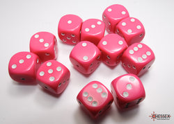 Chessex CHX25644 Opaque 16mm Pink/white D6 12-Dice display