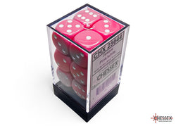 Chessex CHX25644 Opaque 16mm Pink/white D6 12-Dice display