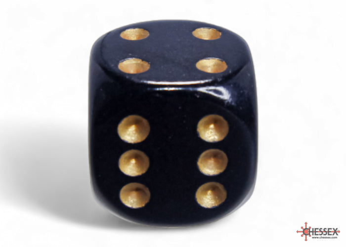 Chessex CHX25628 Opaque 16mm Black/gold D6 12-Dice display