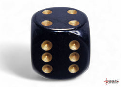 Chessex CHX25628 Opaque 16mm Black/gold D6 12-Dice display