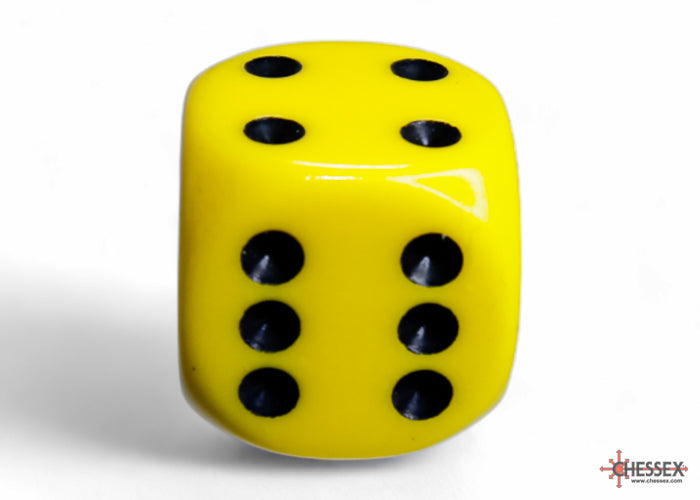 Chessex CHX25602 Opaque 16mm Yellow/black D6 12-Dice display