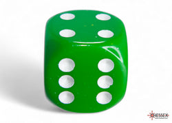 Chessex CHX25605 Opaque 16mm Green/white D6 12-Dice display