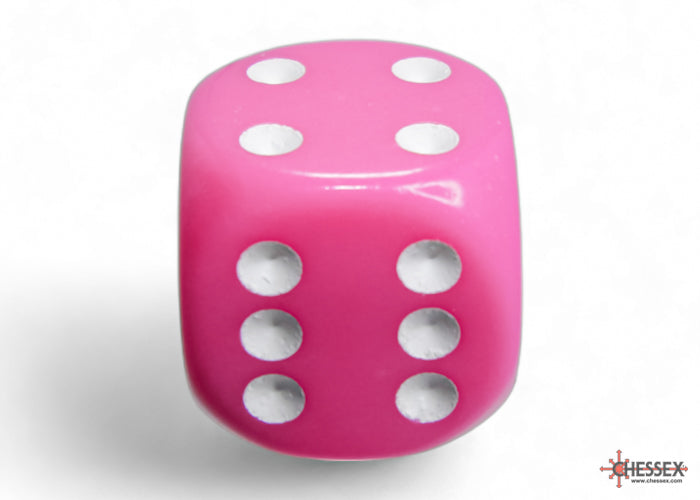 Chessex CHX25644 Opaque 16mm Pink/white D6 12-Dice display