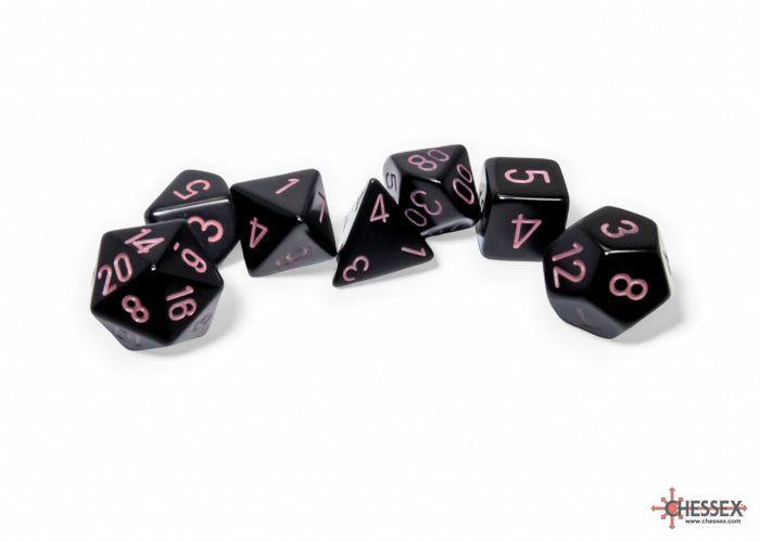 Chessex CHX25448 Opaque Black/pink Polyhedral 7-Dice Set