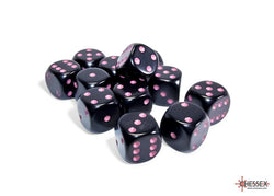 Chessex CHX25648 Opaque 16mm Black/pink D6 12-Dice display