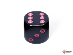 Chessex CHX25648 Opaque 16mm Black/pink D6 12-Dice display