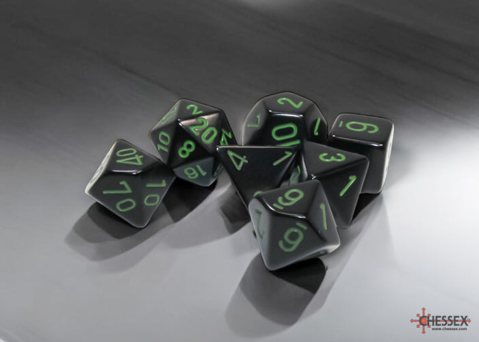 Chessex CHX25458 Opaque Black/green Polyhedral 7-Dice Set