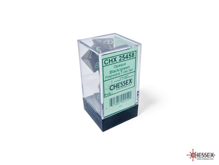 Chessex CHX25458 Opaque Black/green Polyhedral 7-Dice Set