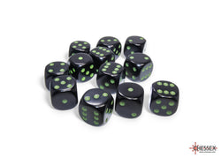 Chessex CHX25658 Opaque 16mm Black/green D6 12-Dice display