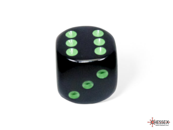 Chessex CHX25658 Opaque 16mm Black/green D6 12-Dice display