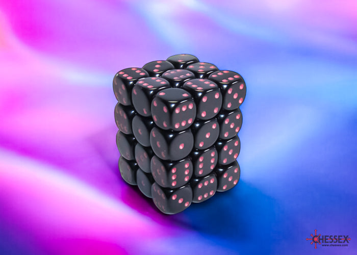 Chessex CHX25848 Opaque 12mm Black/pink D6 36-Dice display