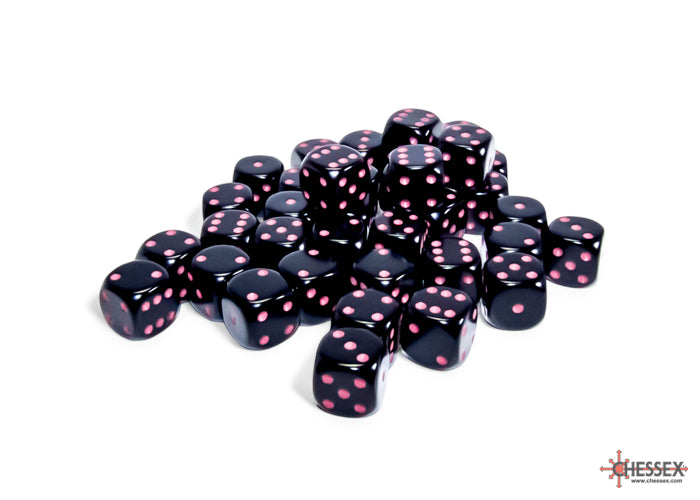 Chessex CHX25848 Opaque 12mm Black/pink D6 36-Dice display