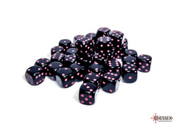 Chessex CHX25848 Opaque 12mm Black/pink D6 36-Dice display