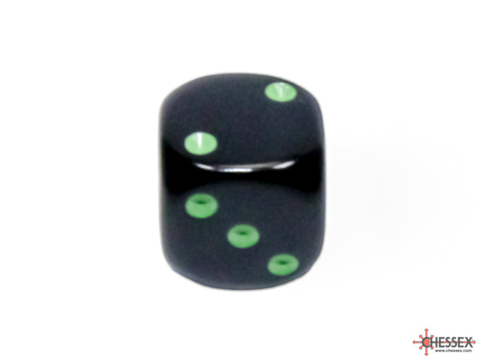 Chessex CHX25858 Opaque 12mm Black/green D6 36-Dice display