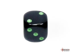 Chessex CHX25858 Opaque 12mm Black/green D6 36-Dice display