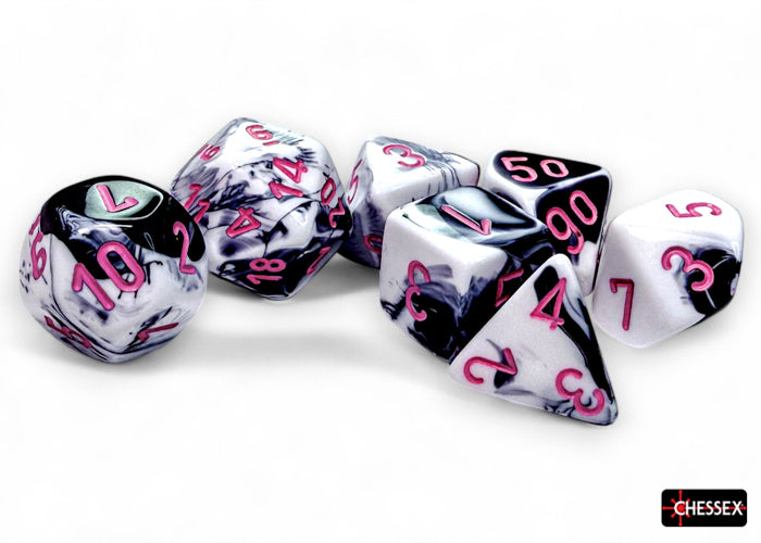 Chessex CHX26469 Gemini Plasma Black-White/pink Polyhedral 7-Dice Set