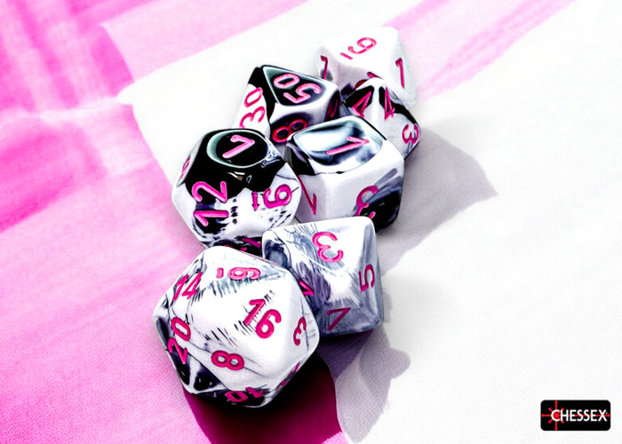 Chessex CHX26469 Gemini Plasma Black-White/pink Polyhedral 7-Dice Set