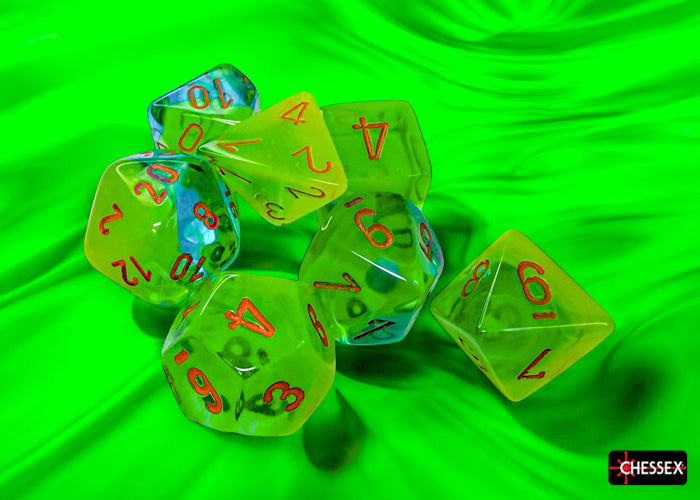 Chessex CHX26470 Gemini Plasma Green-teal/orange Polyhedral 7-Dice Set