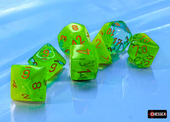 Chessex CHX26470 Gemini Plasma Green-teal/orange Polyhedral 7-Dice Set