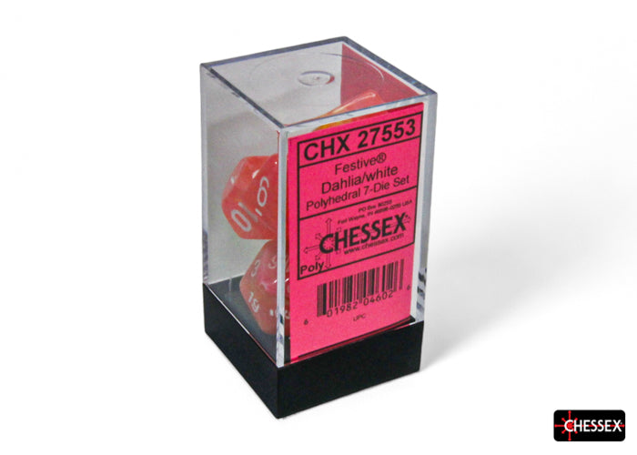 Chessex CHX27553 Festive Dahlia/white Luminary Polyhedral 7-Dice Set