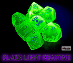 Chessex CHX30062 Translucent Rad Green/white Polyhedral 7-Die Set (with bonus die) (black light reactive)