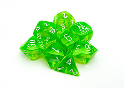 Chessex CHX30062 Translucent Rad Green/white Polyhedral 7-Die Set (with bonus die) (black light reactive)