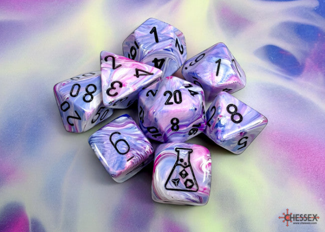 Chessex CHX30065 Festive Hydrangea/black Polyhedral 7-Die Set (with bonus die)