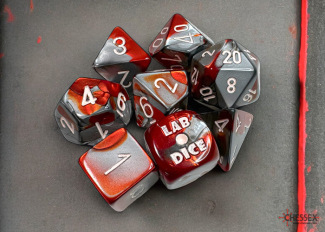 Chessex CHX30066 Gemini Red-Steel/white Polyhedral 7-Die Set (with bonus die)