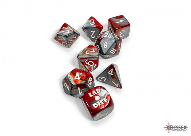 Chessex CHX30066 Gemini Red-Steel/white Polyhedral 7-Die Set (with bonus die)
