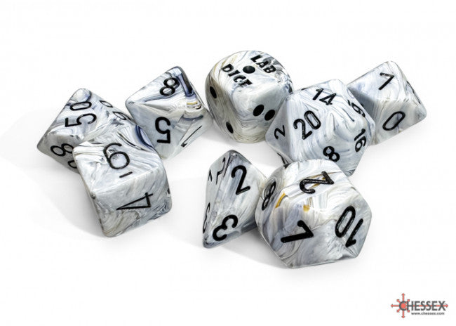 Chessex CHX30067 Marble Calcite/black Polyhedral 7-Die Set (with bonus die)