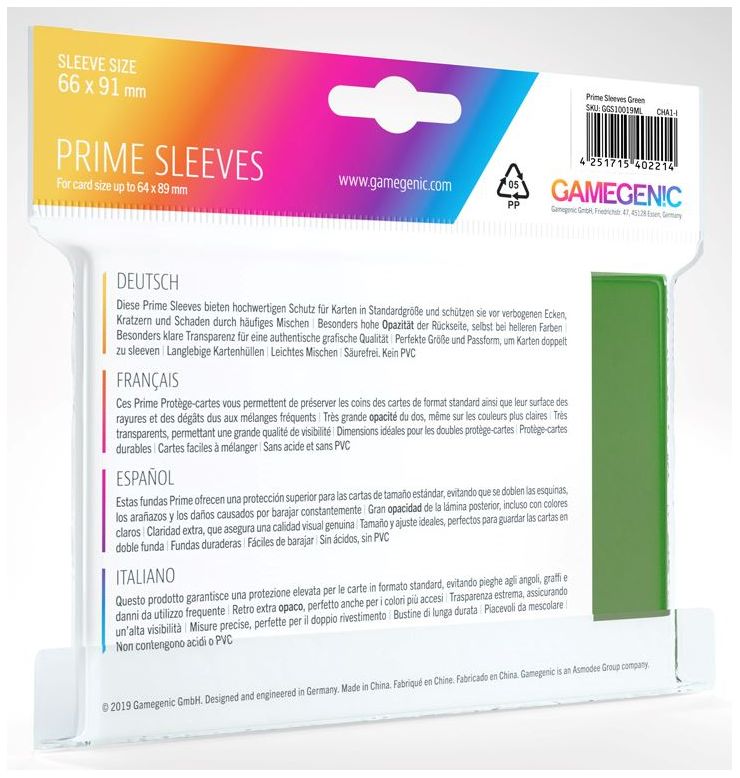 Gamegenic: Standard Size Sleeves 100ct - Prime Green 66 x 91 mm