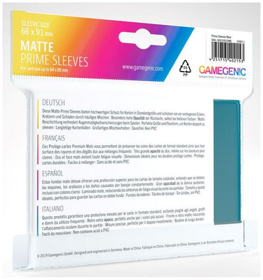 Gamegenic: Standard Size Sleeves 100ct - Matte Prime Blue 66 x 91 mm