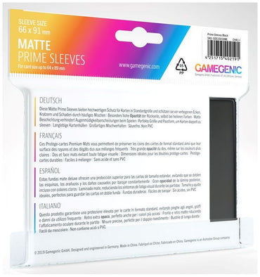 Gamegenic: Standard Size Sleeves 100ct - Matte Prime Black 66 x 91 mm