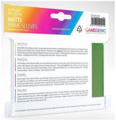 Gamegenic: Standard Size Sleeves 100ct - Matte Prime Green 66 x 91 mm