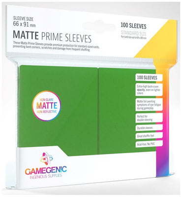Gamegenic: Standard Size Sleeves 100ct - Matte Prime Green 66 x 91 mm