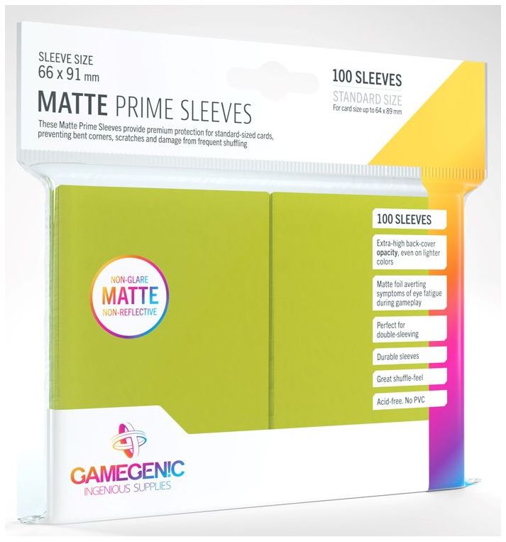 Gamegenic: Standard Size Sleeves 100ct - Matte Prime Lime 66 x 91 mm