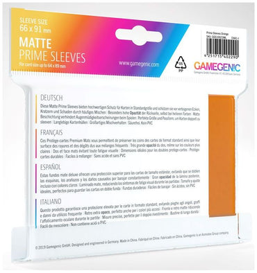 Gamegenic: Standard Size Sleeves 100ct - Matte Prime Orange 66 x 91 mm