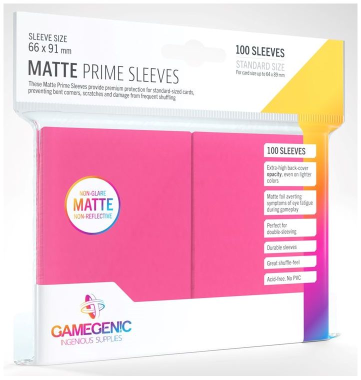 Gamegenic: Standard Size Sleeves 100ct - Matte Prime Pink 66 x 91 mm