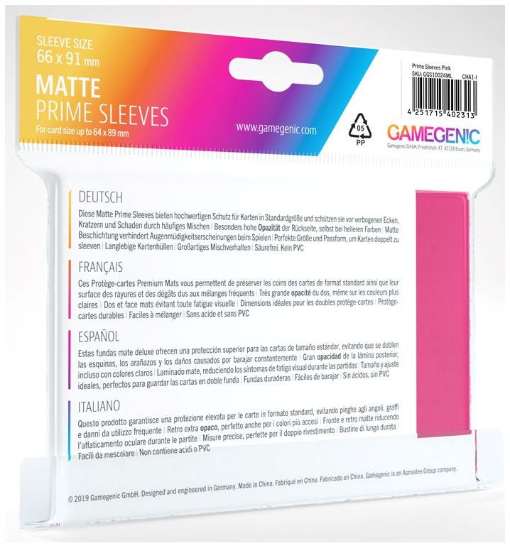 Gamegenic: Standard Size Sleeves 100ct - Matte Prime Pink 66 x 91 mm