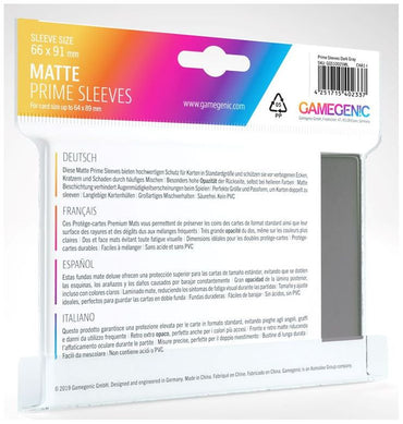 Gamegenic: Standard Size Sleeves 100ct - Matte Prime Dark Gray 66 x 91 mm