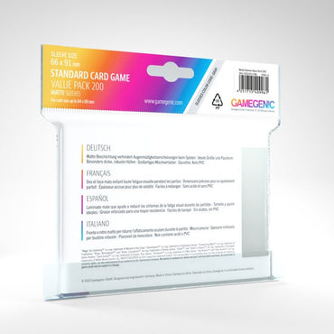Gamegenic: Board Game Sleeves Standard Card Game Size Value Pack 200ct - Matte Clear 66 x 91 mm