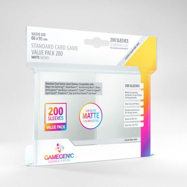Gamegenic: Board Game Sleeves Standard Card Game Size Value Pack 200ct - Matte Clear 66 x 91 mm
